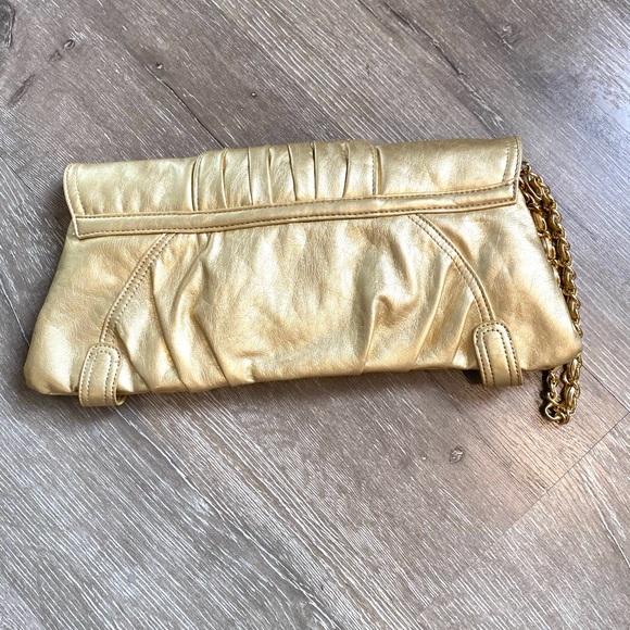 Y2KMetallic Leather Gold clutch lioness poly anthro free people Zara - Picture 4 of 8